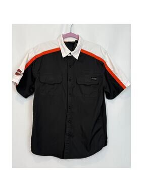 Harley-Davidson Performance Shirt Men's L Black Orange Colorblock Embroidered
